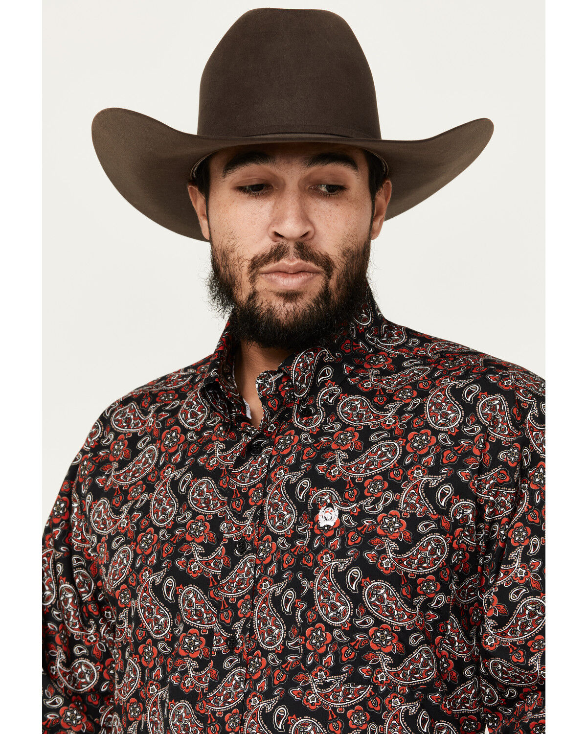 Image #2 - Cinch Men's Paisley Print Long Sleeve Button-Down Western Shirt, Black, hi-res