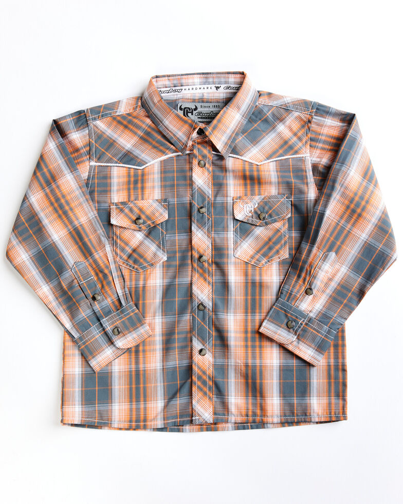 Cowboy Hardware Toddler-Boys' Hermosillo Plaid Print Long Sleeve Snap Shirt, Orange, hi-res