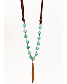 Idyllwind Women's Beaded Bliss Feather Necklace, Turquoise, hi-res