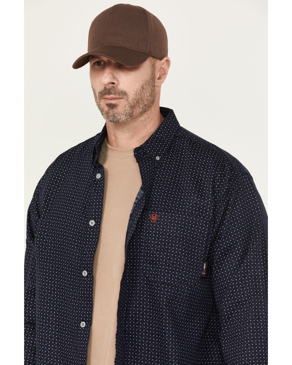 Image #2 - Ariat Men's FR Lever Printed Long Sleeve Button-Down Work Shirt, Navy, hi-res