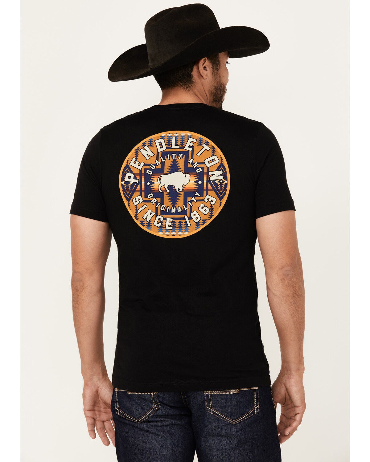 Pendleton Men's Boot Barn Exclusive Bison Harding Logo Short Sleeve Graphic T-Shirt, Black, hi-res