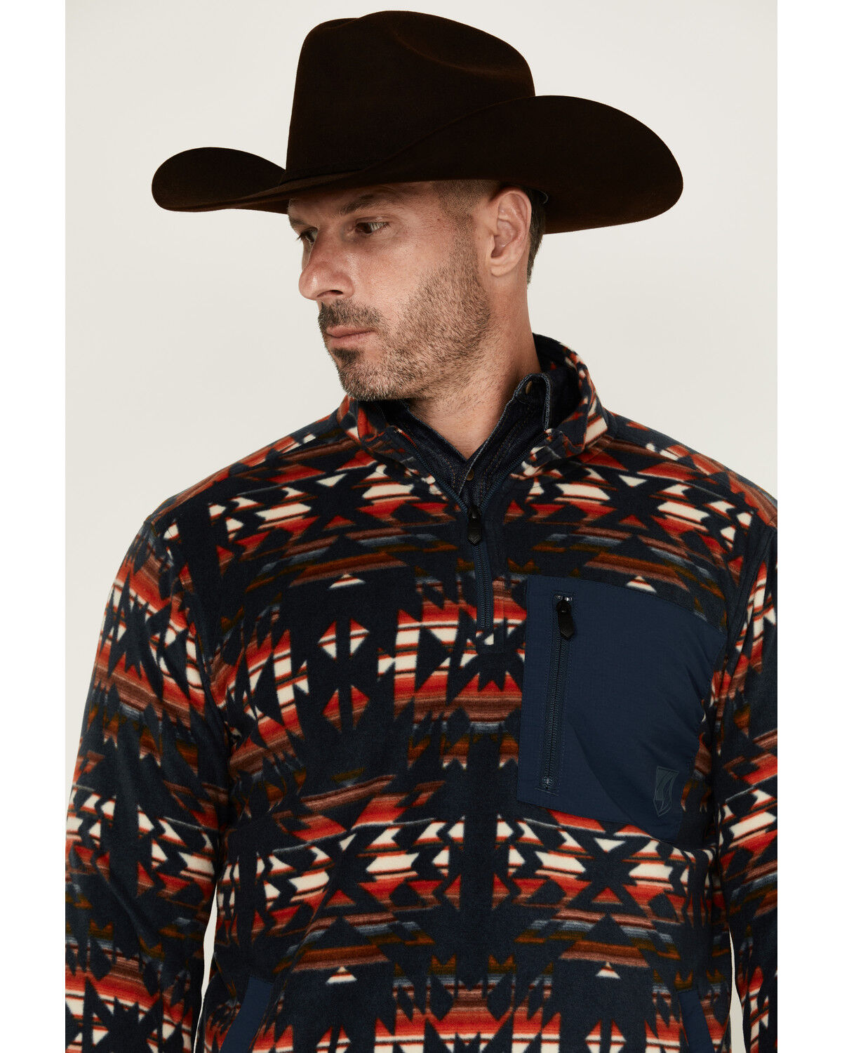 Image #2 - RANK 45® Men's Winston Southwestern Print 1/4 Zip Pullover, Dark Teal, hi-res