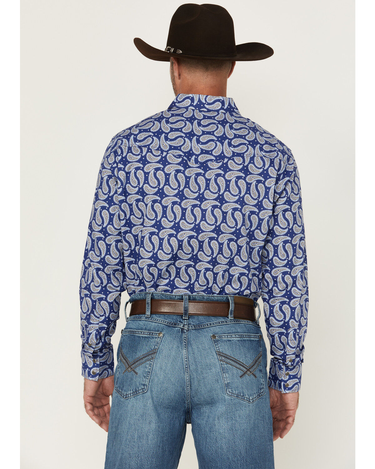 Image #4 - Wrangler 20X Men's Paisley Print Long Sleeve Snap Stretch Western Shirt - Tall, Blue, hi-res
