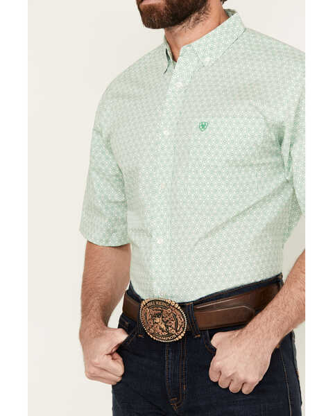 Image #3 - Ariat Men's Dimitri Geo Print Short Sleeve Button-Down Western Shirt - Big , Light Green, hi-res