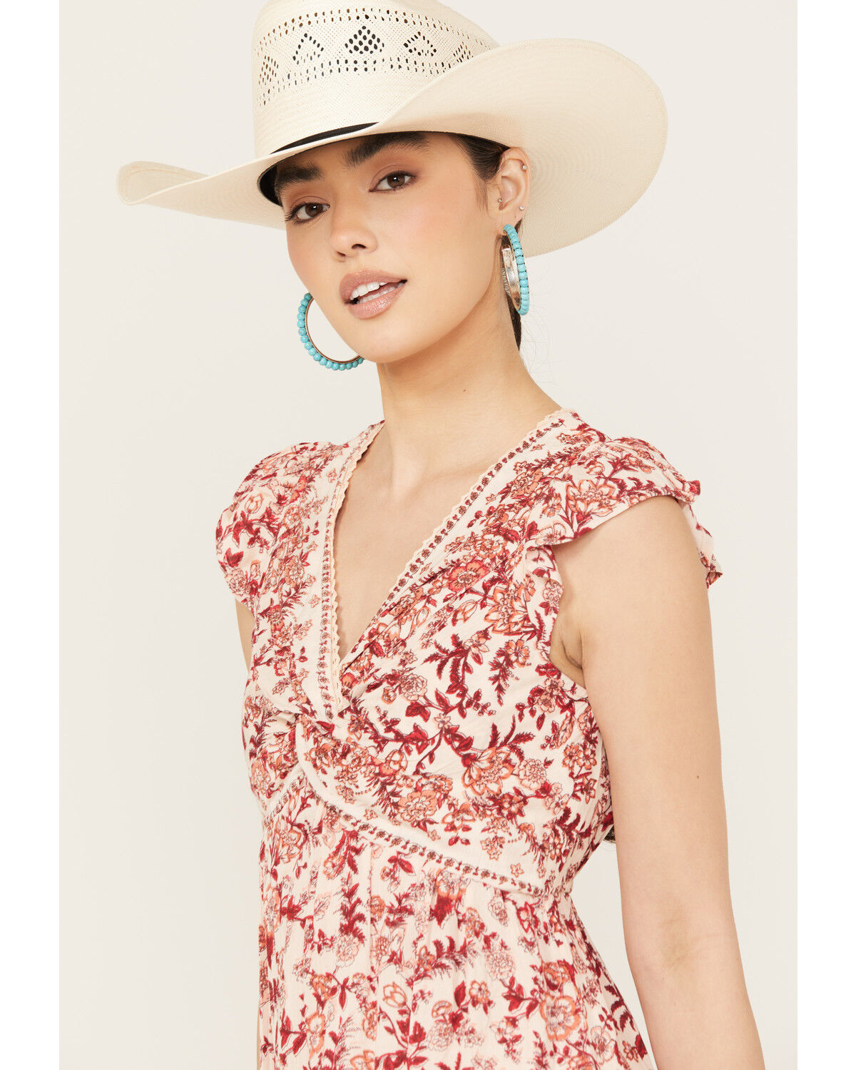 Image #2 - Angie Women's Short Sleeve Floral Mini Dress, Red, hi-res