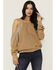 Image #1 - Blue B Women's Rhinestone Fringe Cold Shoulder Sweatshirt, Brown, hi-res