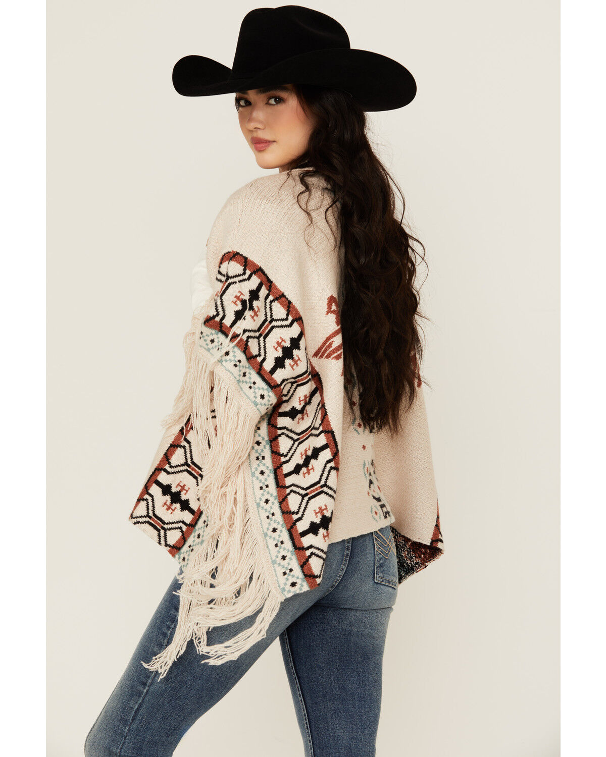 Image #5 - Idyllwind Women's Flyaway Southwestern Print Fringe Button-Down Poncho, Ivory, hi-res