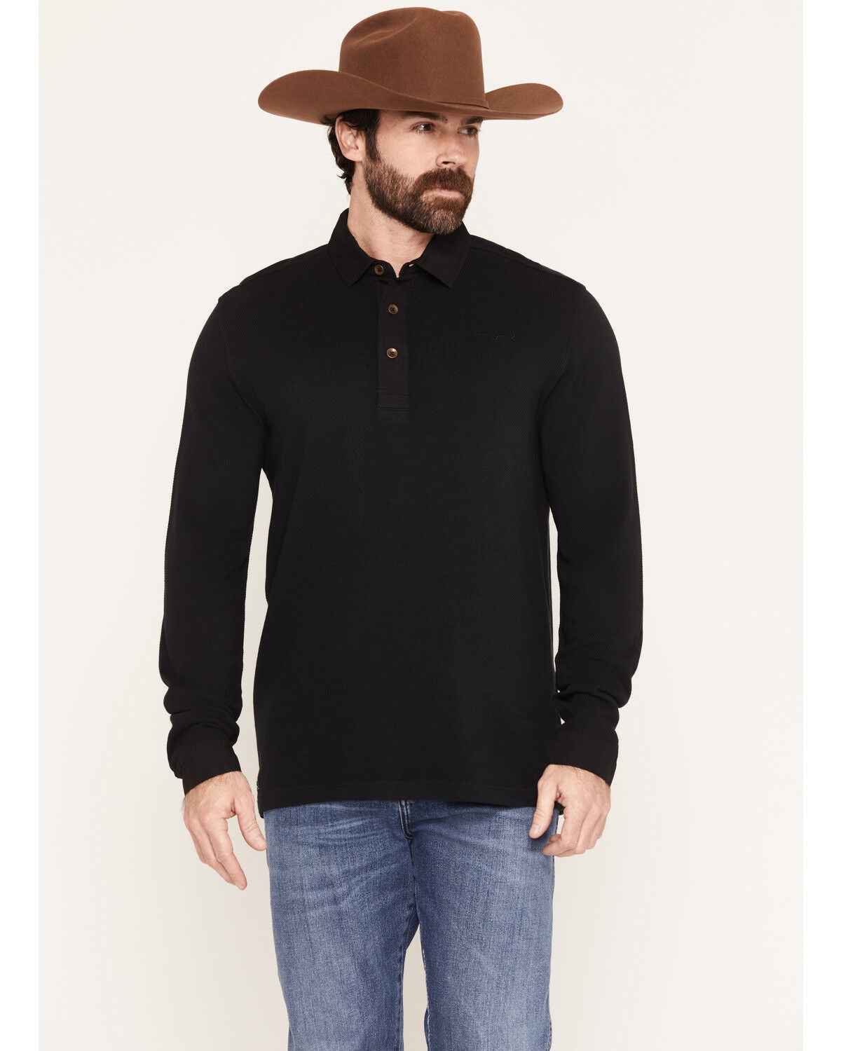 Image #1 - Kimes Ranch Men's Rockaway Solid Long Sleeve Polo Shirt, Black, hi-res