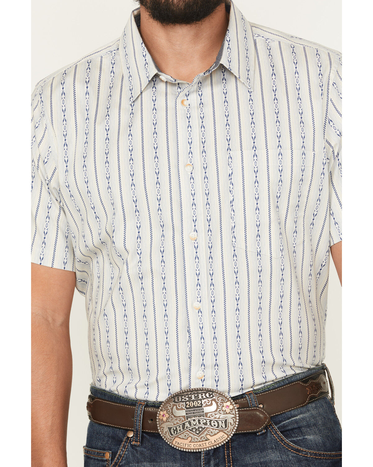 Image #3 - Cody James Men's Wild West Rhythms Southwestern Striped Print Short Sleeve Button-Down Stretch Western Shirt - Big, Tan, hi-res