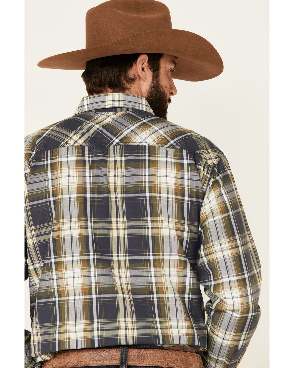 Image #5 - Ariat Men's Axel Large Ombre Retro Plaid Long Sleeve Western Shirt, Blue, hi-res