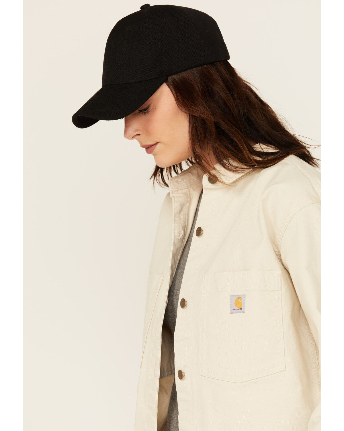 Image #2 - Carhartt Women's Rugged Flex® Loose Fit Heavyweight Duck Long Sleeve Button-Down Overshirt, Oatmeal, hi-res