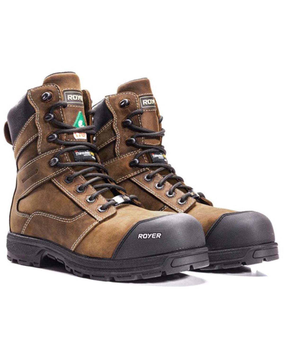 ROYER Men's 8" Agility Artic Grip Waterproof Work Boots - Composite Toe, Brown, hi-res