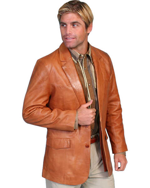 Scully Men's Lamb Leather Blazer - Big and Tall , Chestnut, hi-res