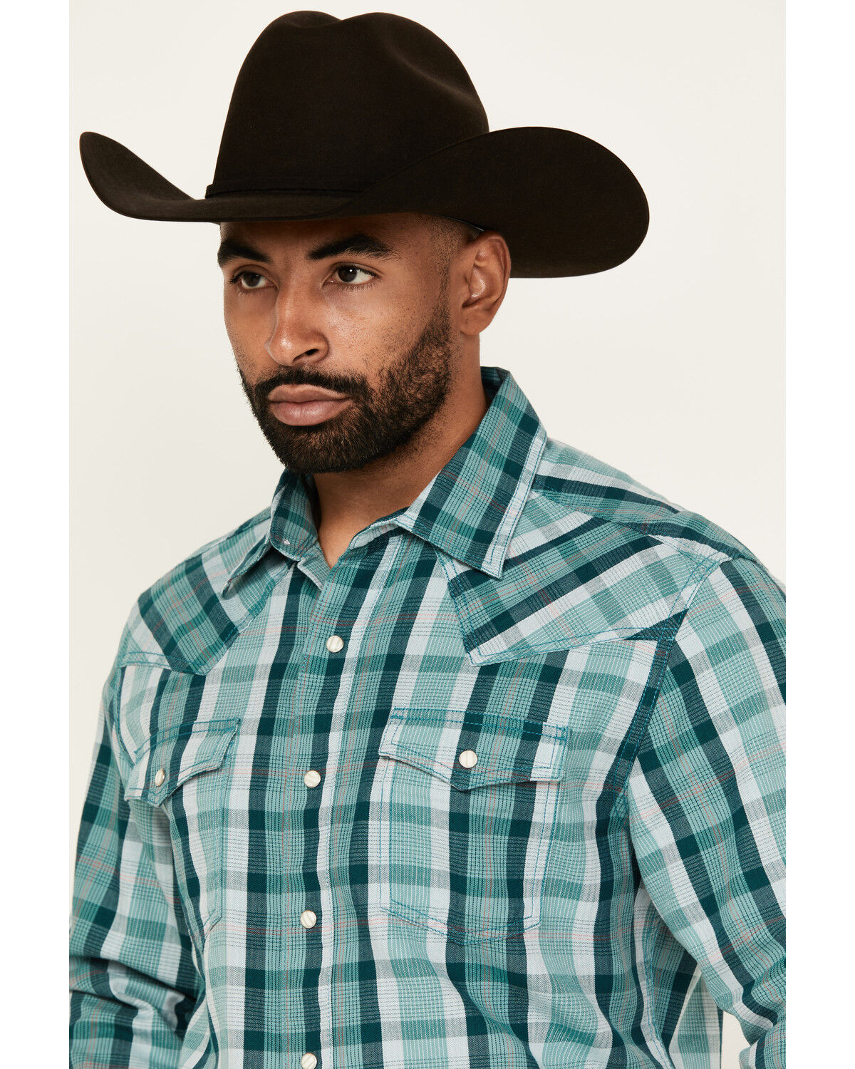 Image #2 - Wrangler Retro Men's Plaid Print Long Sleeve Snap Western Shirt - Tall, Turquoise, hi-res