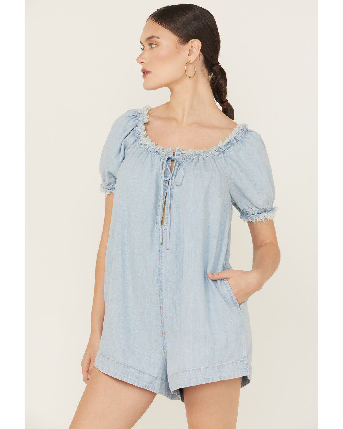 Image #1 - Free People Women's Daisy Denim Babydoll Romper, Blue, hi-res