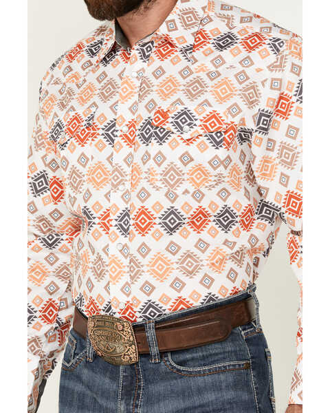 Image #3 - Rodeo Clothing Men's Southwestern Print Long Sleeve Pearl Snap Western Shirt , White, hi-res