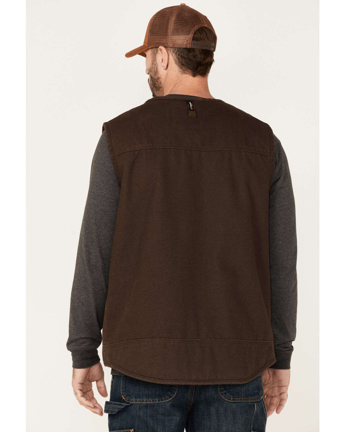 Image #4 - Hawx Men's Brown Weathered Canvas Zip-Front Sherpa Lined Work Vest, Brown, hi-res