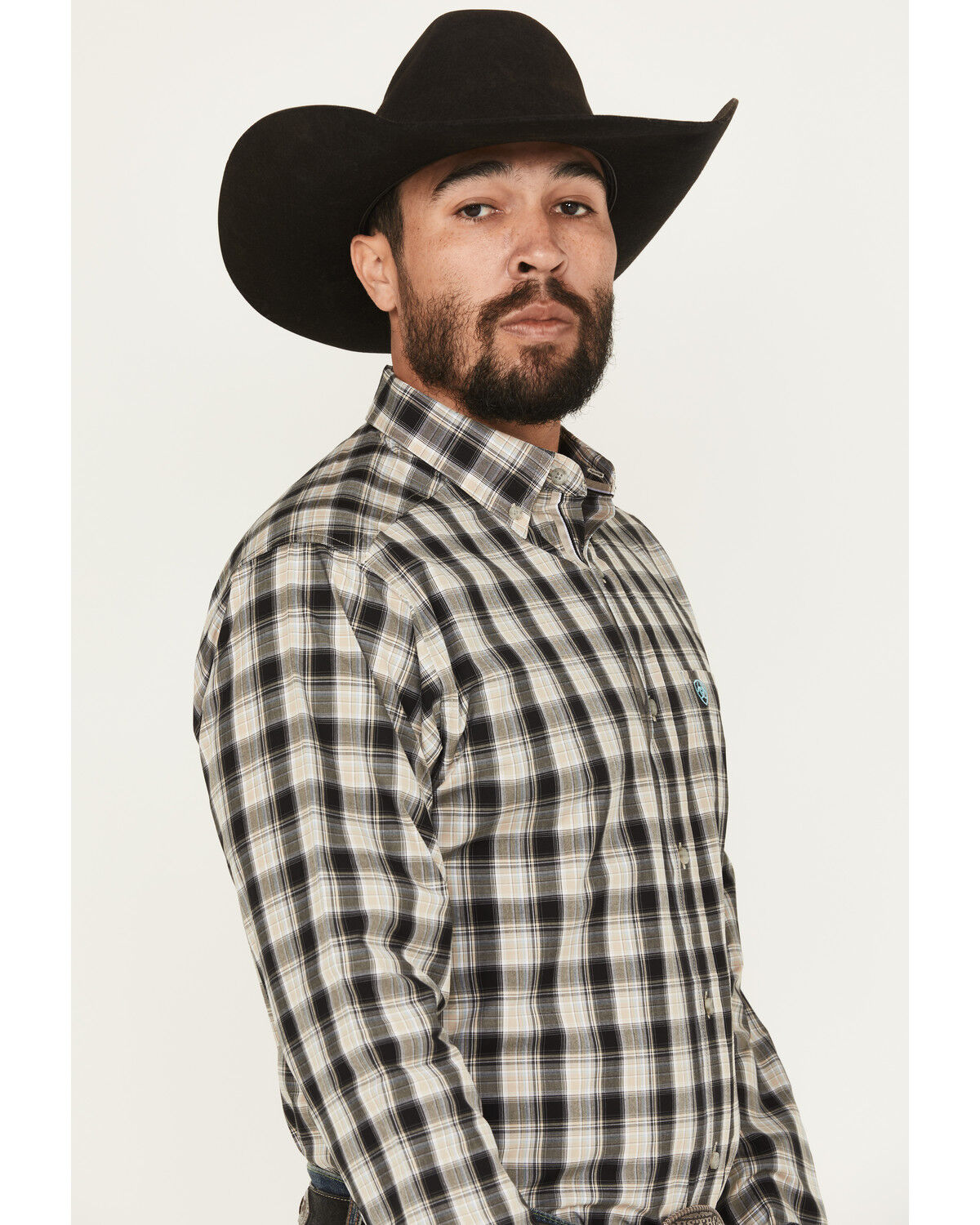 Image #2 - Ariat Men's Garrett Plaid Print Long Sleeve Button-Down Western Shirt, Black, hi-res