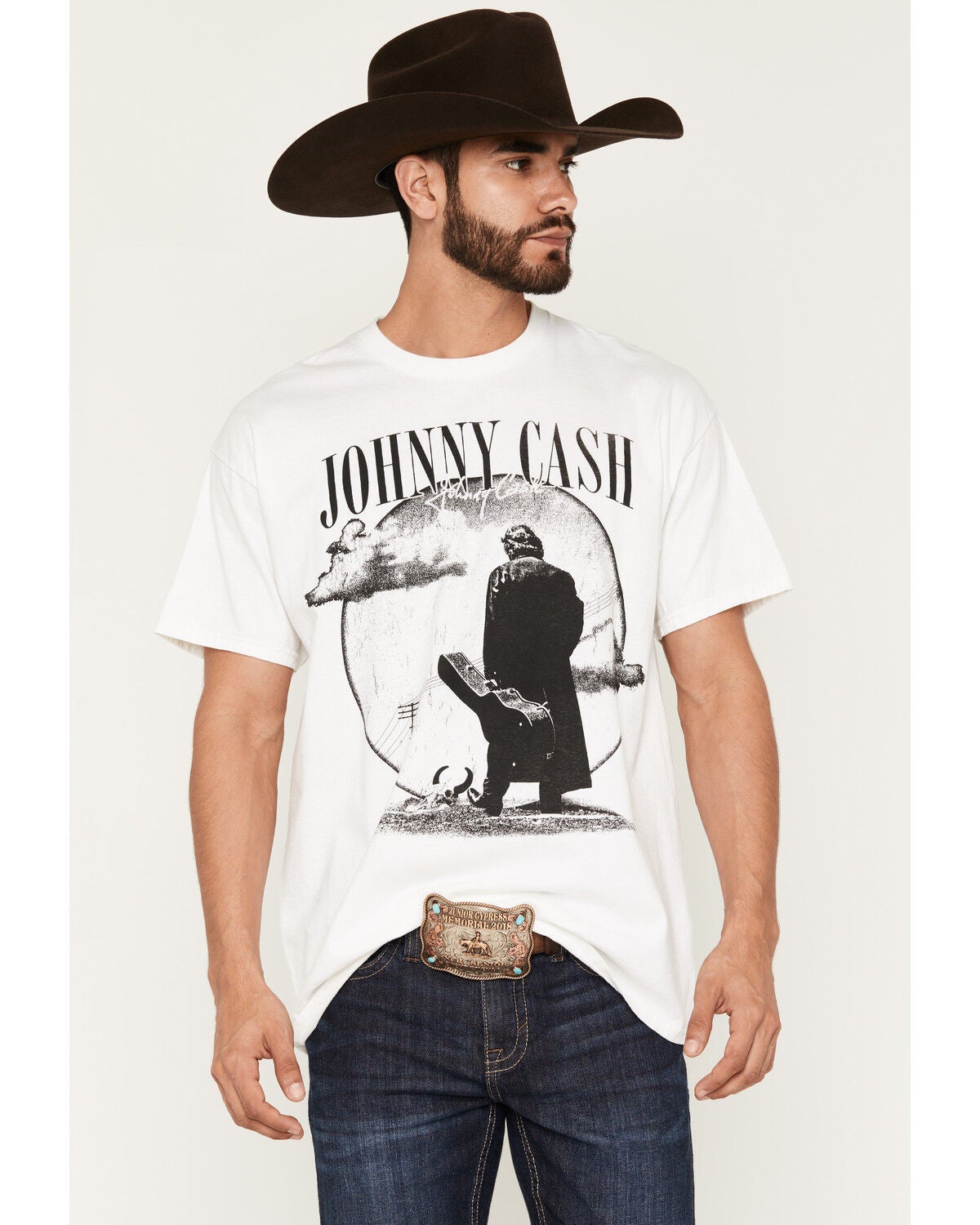 Americana Men's Johnny Cash Ring Of Fire Short Sleeve Graphic T-Shirt, Natural, hi-res