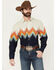 Image #1 - Panhandle Men's Southwestern Border Long Sleeve Snap Western Shirt, Navy, hi-res