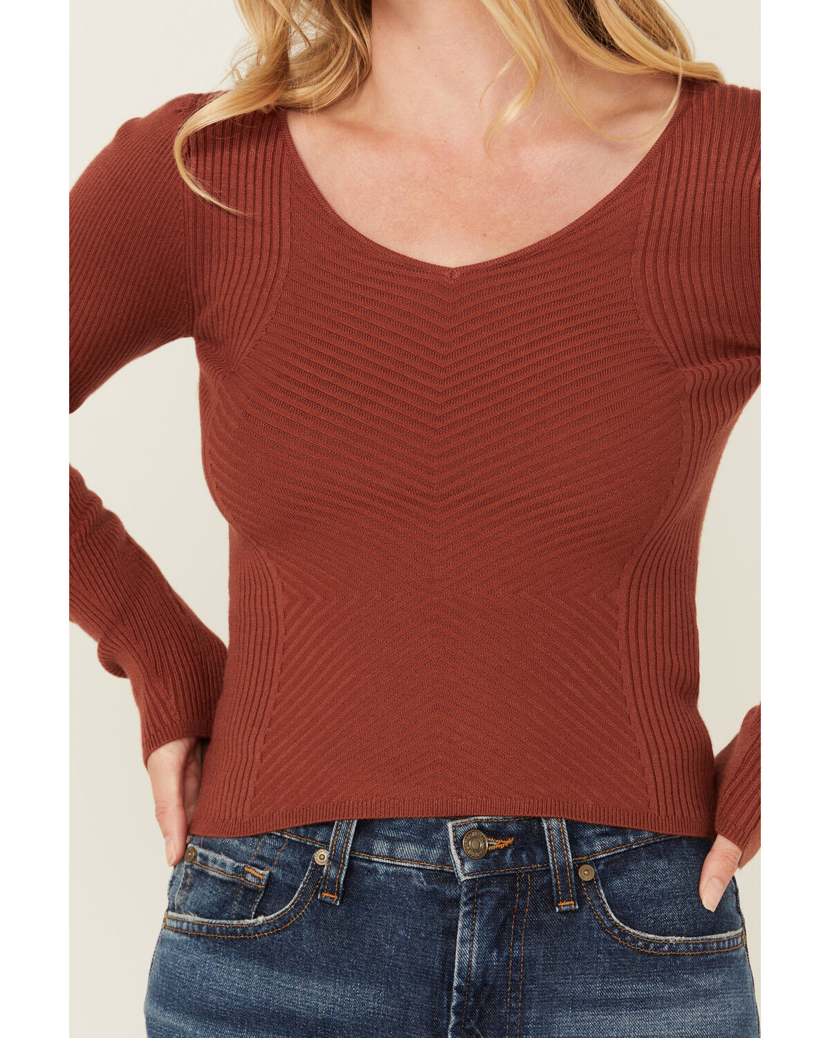 Image #3 - Shyanne Women's Ribbed Long Sleeve Sweater, Mauve, hi-res