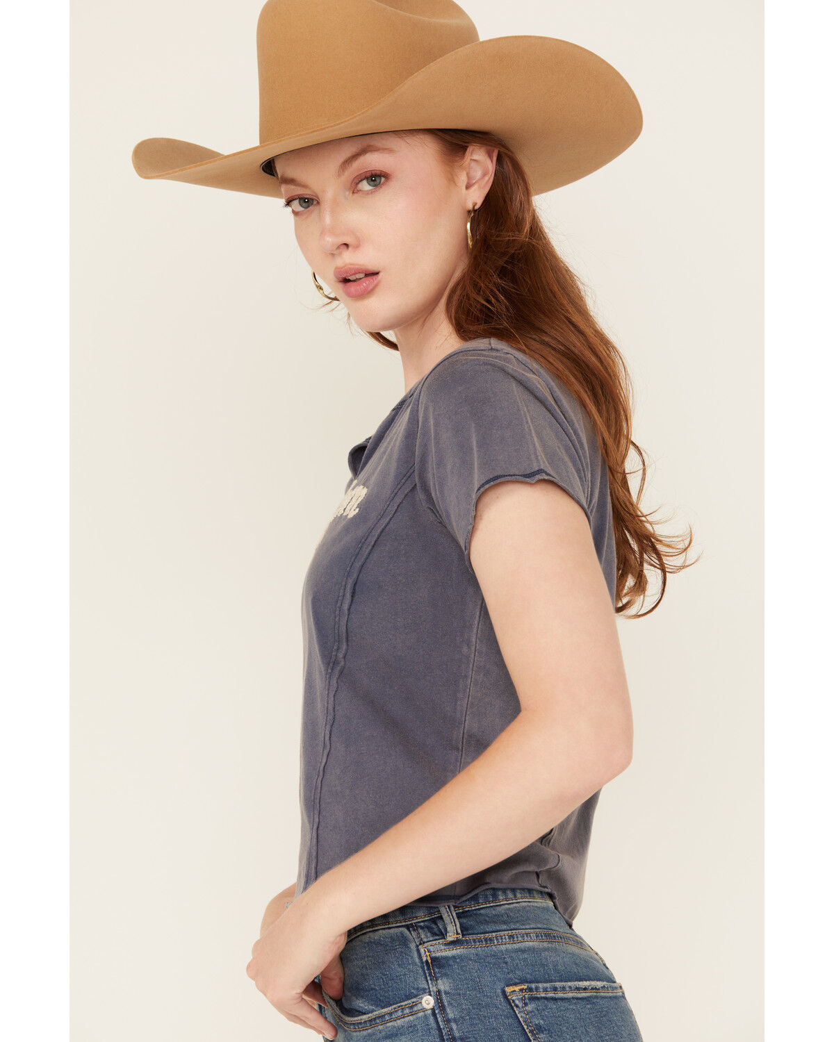 Image #2 - Cleo + Wolf Women's Freedom Short Sleeve Graphic Baby Tee, Navy, hi-res