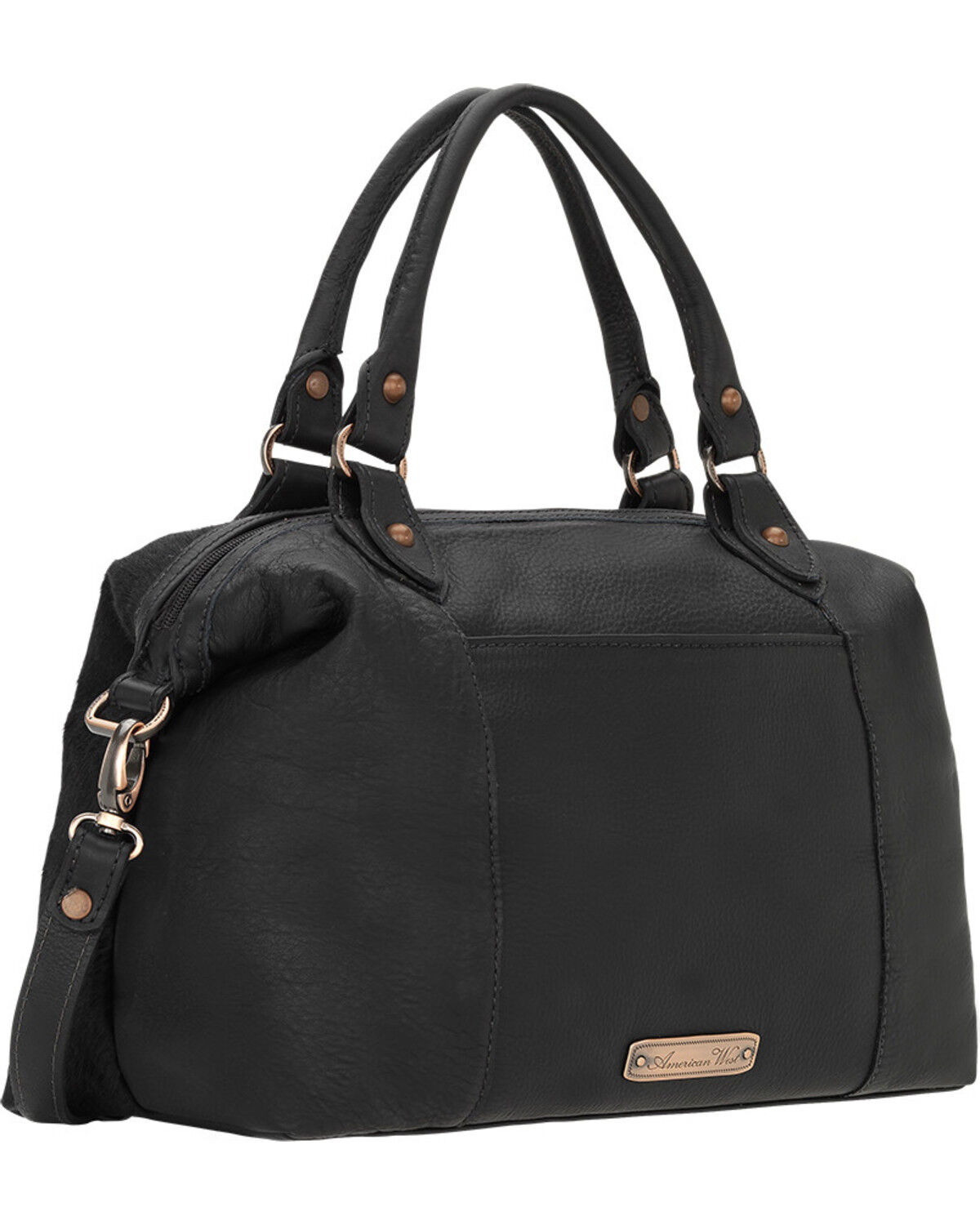 Image #3 - American West Cow Town Large Convertible Zip Top Satchel, Black, hi-res