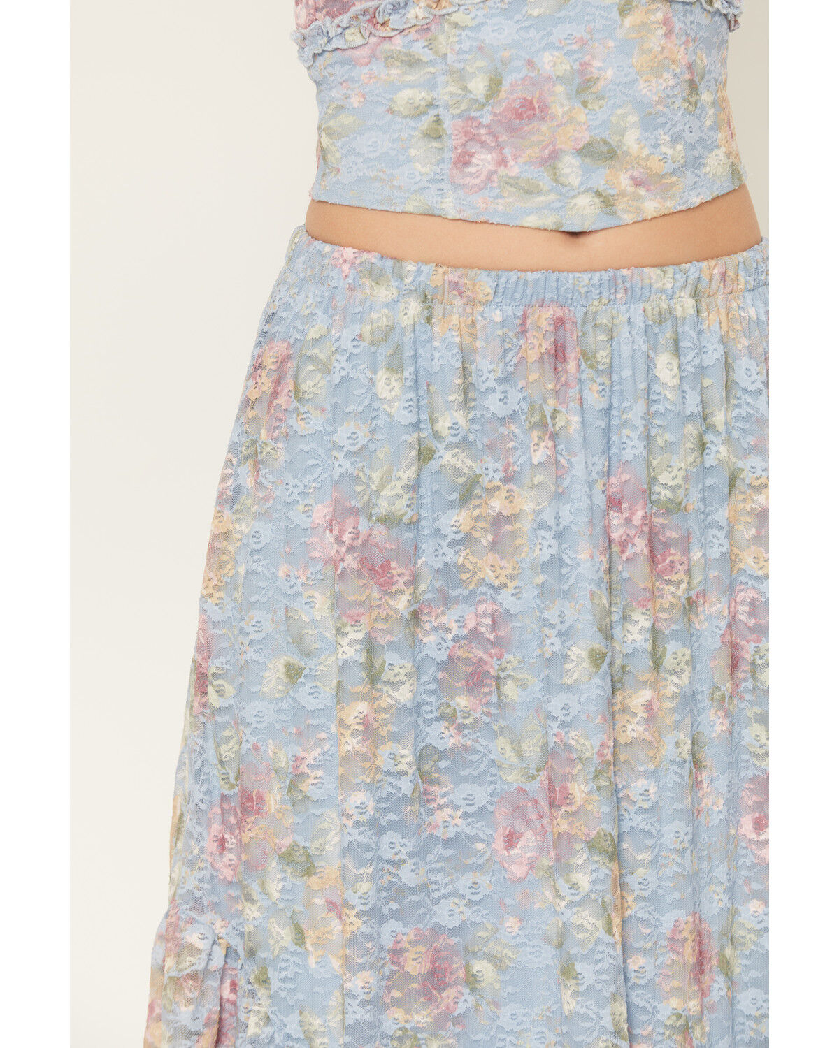 Image #3 - Originality Women's Boot Barn Exclusive Printed Lace Handkerchief Midi Skirt, Blue, hi-res