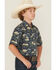 Image #2 - Panhandle Slim Boys' Desert Print Short Sleeve Snap Western Shirt, Navy, hi-res