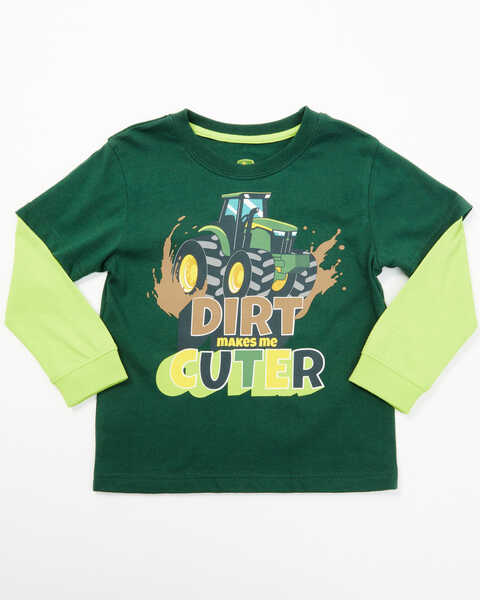 John Deere Toddler Boys' Dirt Makes Me Cuter Long Sleeve Graphic T-Shirt, Dark Green, hi-res