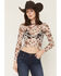 Image #1 - Rock & Roll Denim Women's Cow Print Long Sleeve Mesh Top, Brown, hi-res