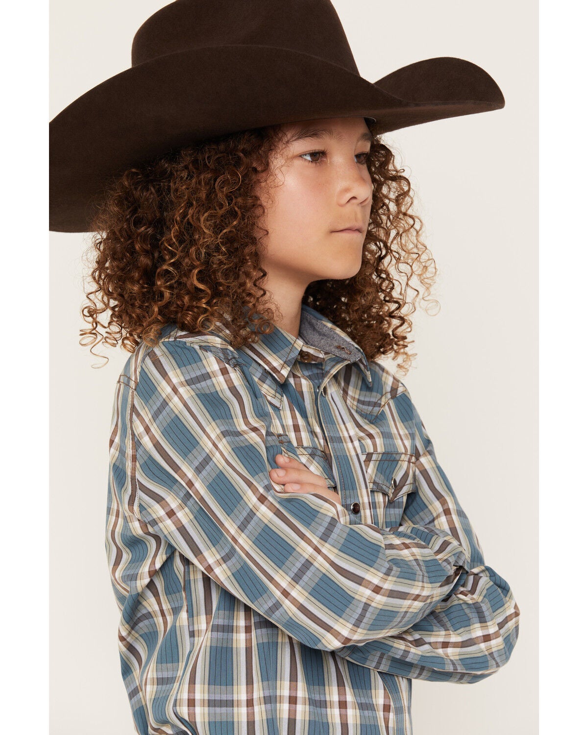 Image #2 - Cody James Boys' Niagra Falls Plaid Print Long Sleeve Snap Western Shirt, Blue, hi-res