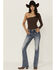 Image #3 - Miss Me Women's Medium Wash Mid Rise Floral Yoke Bootcut Stretch Denim Jeans, Medium Wash, hi-res