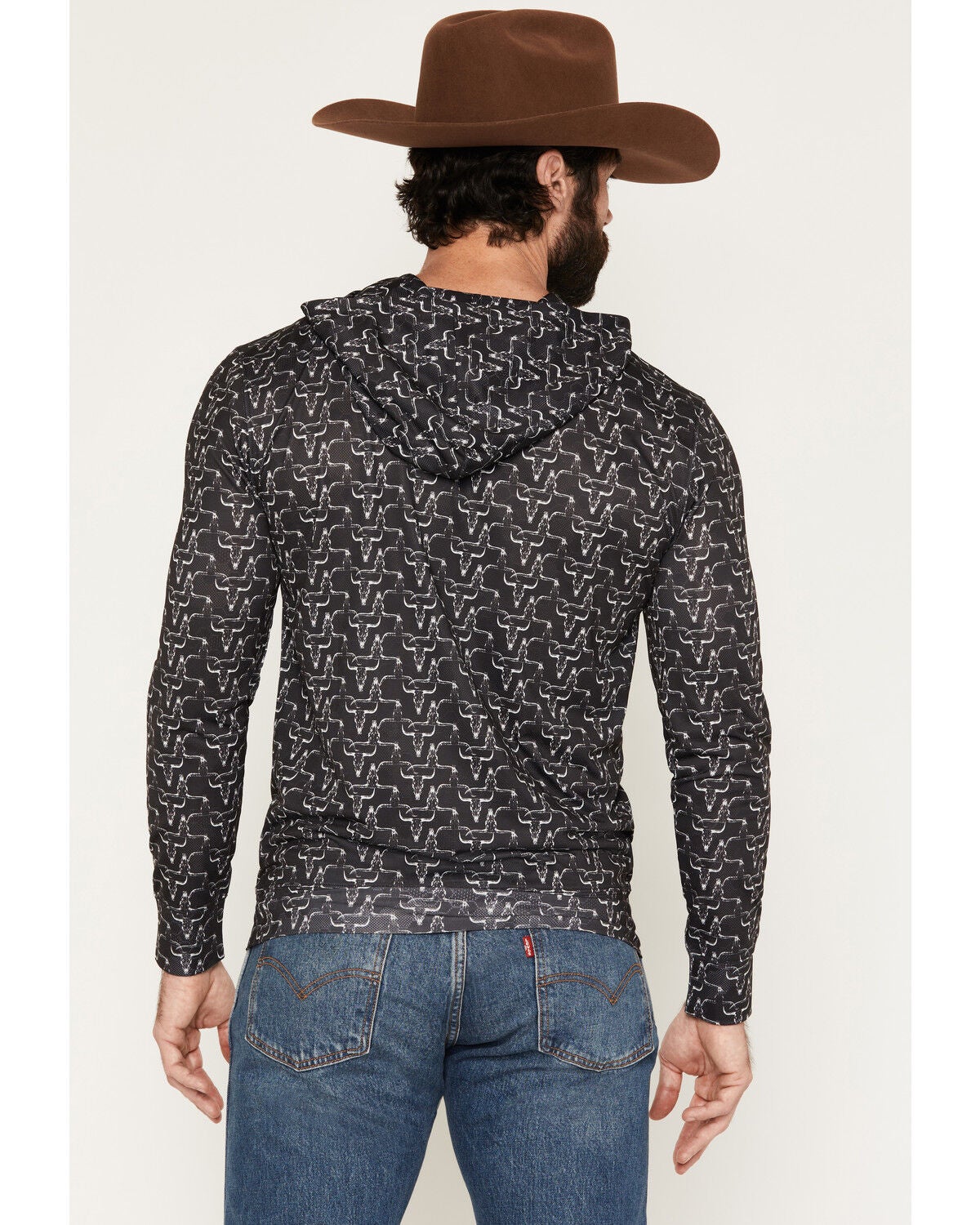 Image #4 - Cowboy Hardware Hombre Skull Print Long Sleeve Hooded Shirt, Black, hi-res