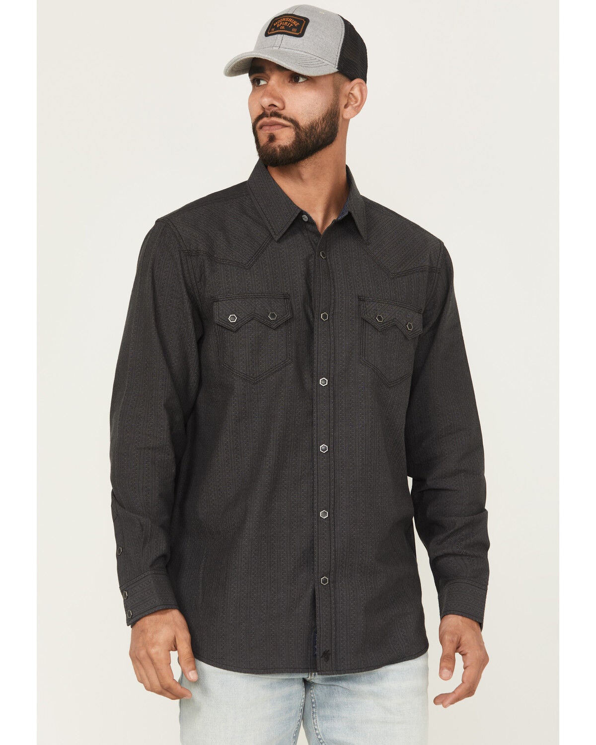 Moonshine Spirit&reg; Men's Cask Aged Striped Long Sleeve Snap Western Shirt, Grey, hi-res