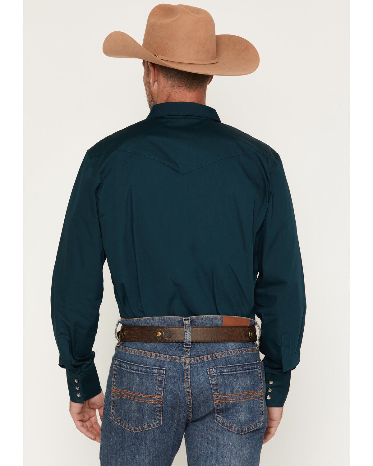 Image #4 - Gibson Trading Co Men's Basic Solid Long Sleeve Pearl Snap Western Shirt - Big, Dark Teal, hi-res