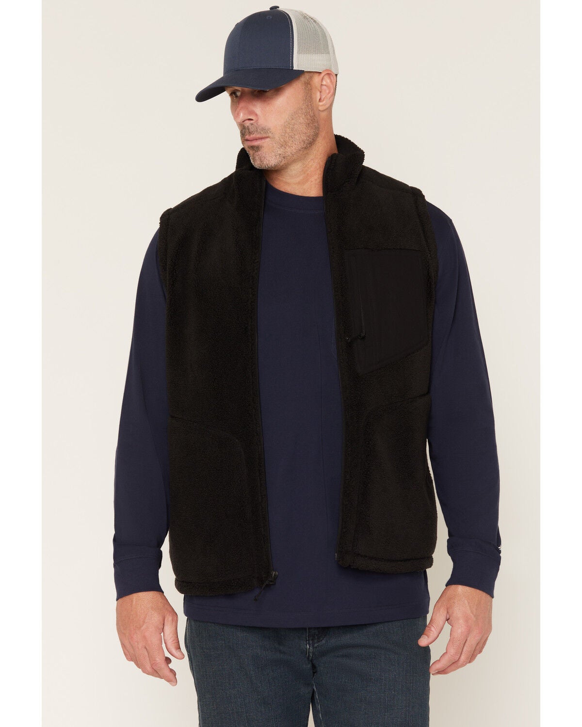 Hawx Men's Bruiser Solid Sherpa Zip-Up Work Vest, Black, hi-res