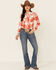 Wrangler Women's Coral Plaid Snap Long Sleeve Western Core Shirt , Coral, hi-res