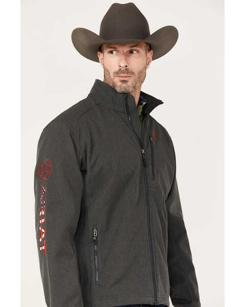 Image #2 - Ariat Men's Americana Logo 2.0 Zip-Front Softshell Jacket - Tall, Charcoal, hi-res