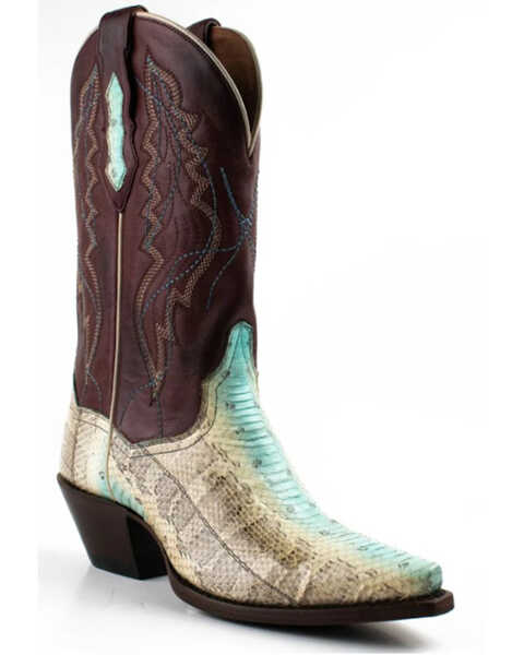 Image #1 - Dan Post Women's Watersnake Western Boots - Snip Toe, Green/silver, hi-res