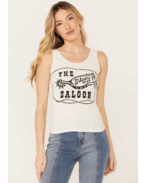 Image #1 - Bandit Women's Saloon Graphic Tank Top , White, hi-res