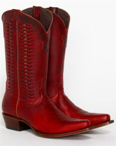 Shyanne Women's Leather Laced Western Boots - Snip Toe, Red, hi-res