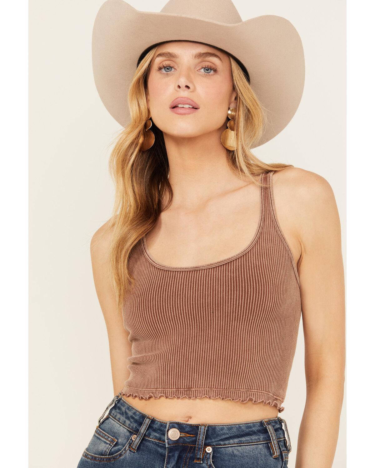 Image #3 - Fornia Women's Ribbed Lettuce Edge Brami, Brown, hi-res
