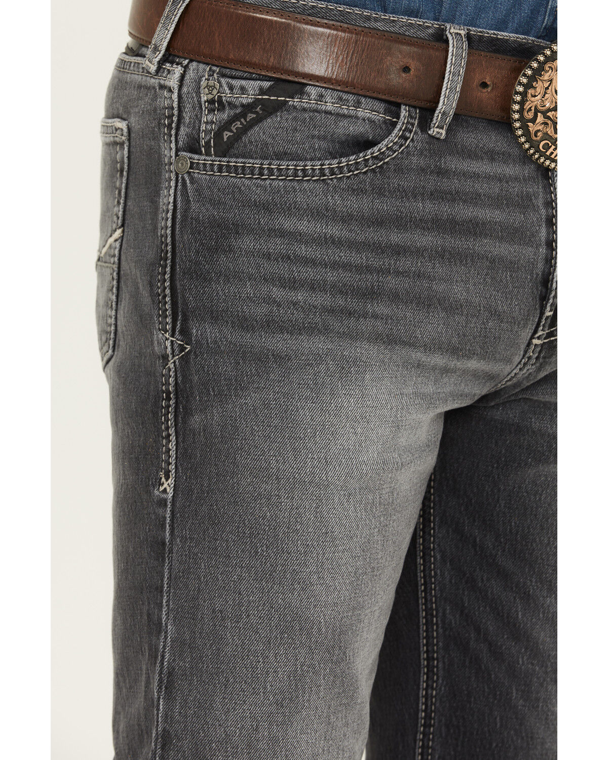 Image #2 - Ariat Men's M8 Modern Rolland Straight Slim Stretch Denim Jeans, Grey, hi-res
