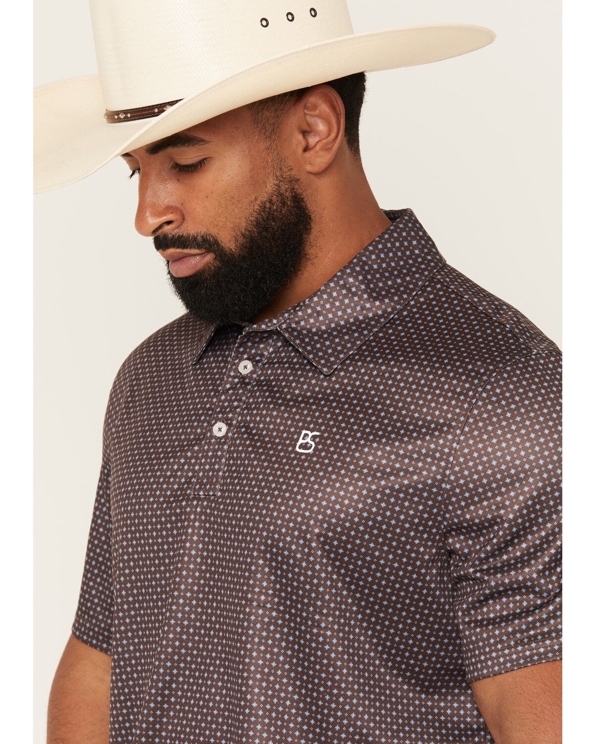 Image #2 - Panhandle Slim Men's Geo Print Short Sleeve Performance Polo, Brown, hi-res