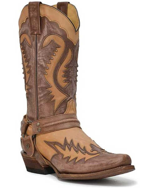 Stetson Men's Outlaw Washed Overlay Vamp Western Boots - Snip Toe , Tan, hi-res