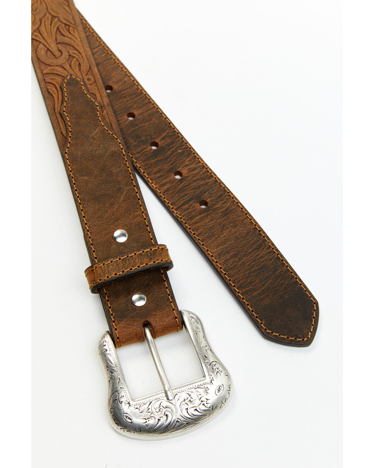 Image #2 - Cody James Men's Floral Embossed Leather Belt, Brown, hi-res