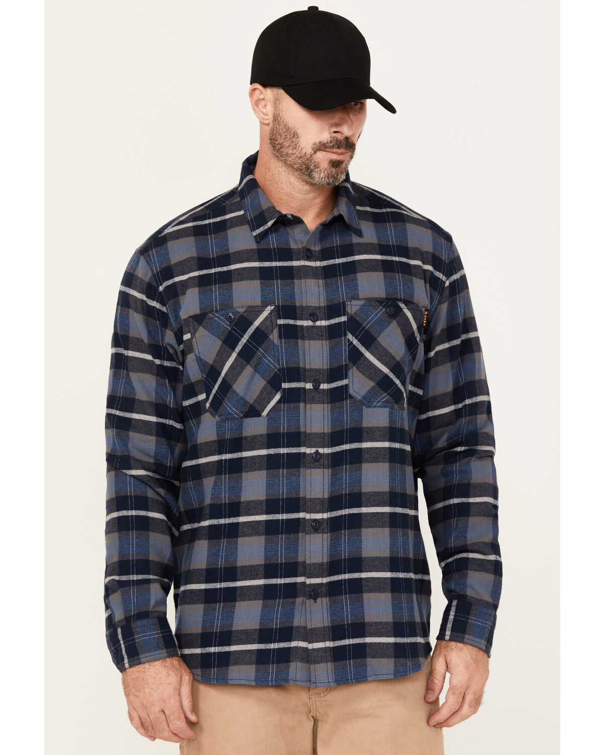 Image #1 - Hawx Men's Ball Plaid Print Long Sleeve Button-Down Flannel Work Shirt, Navy, hi-res