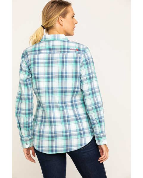 Image #2 - Ariat Women's Boot Barn Exclusive FR Gisela Plaid Print Long Sleeve Work Shirt , Blue, hi-res