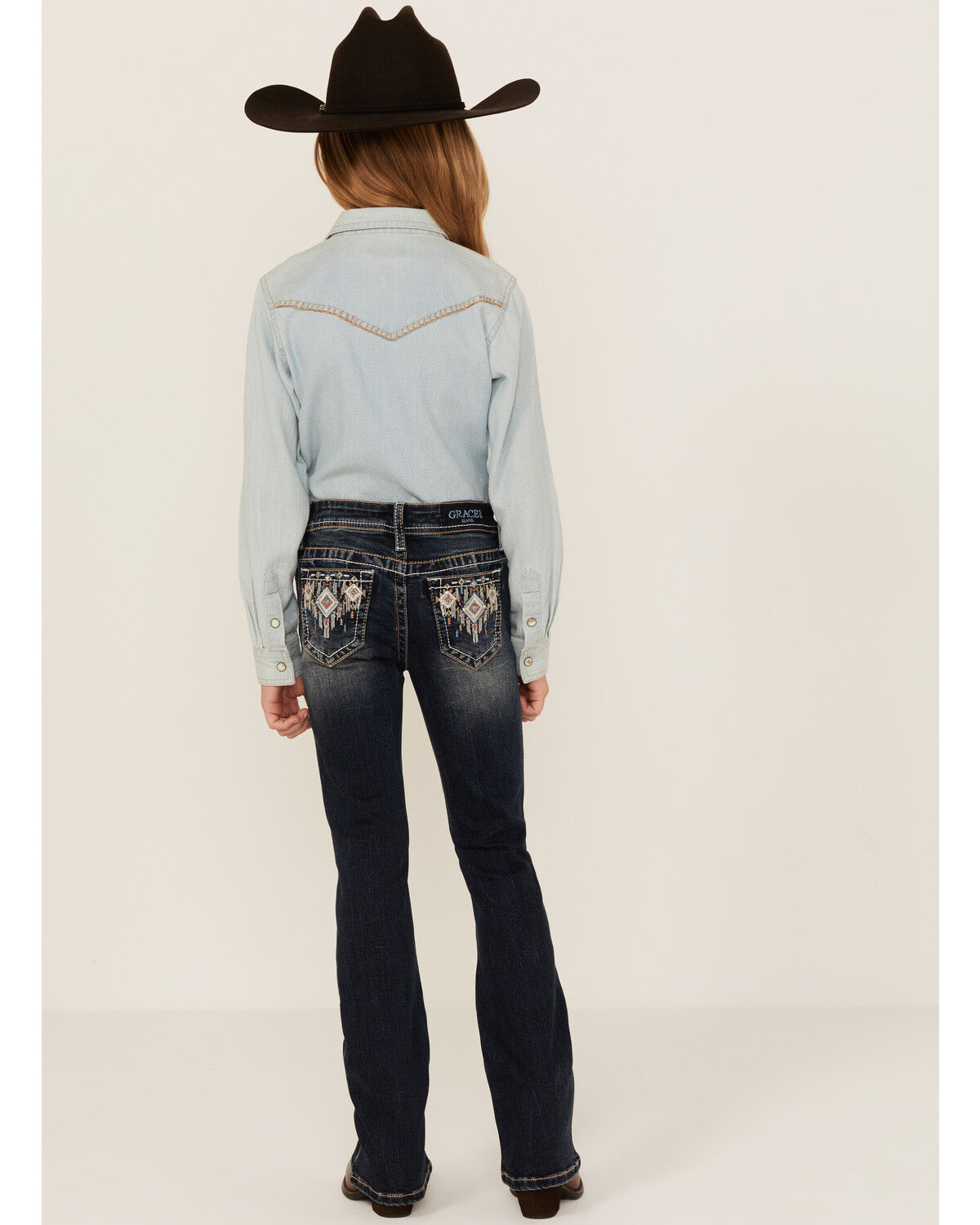 Image #3 - Grace in LA Girls' Dark Wash Mid Rise Bootcut Jeans, Medium Wash, hi-res